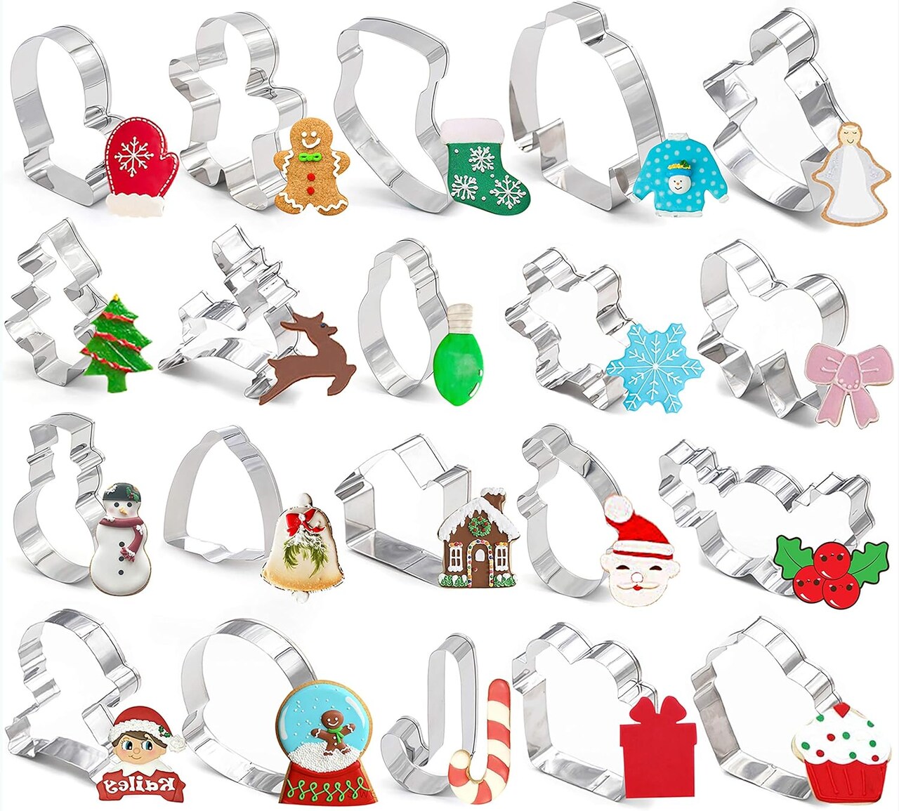 20 Pieces Christmas Cookie Cutters – Glove Gingerbread Angel Candy Cane & More